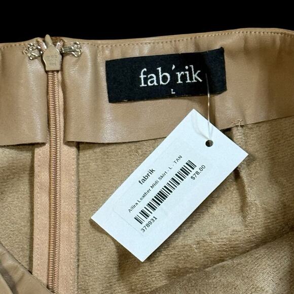 Fab'rik Womens Mocha Mousse Tan Vegan Leather Faux Wrap Bodycon Midi Skirt Large - Picture 2 of 9